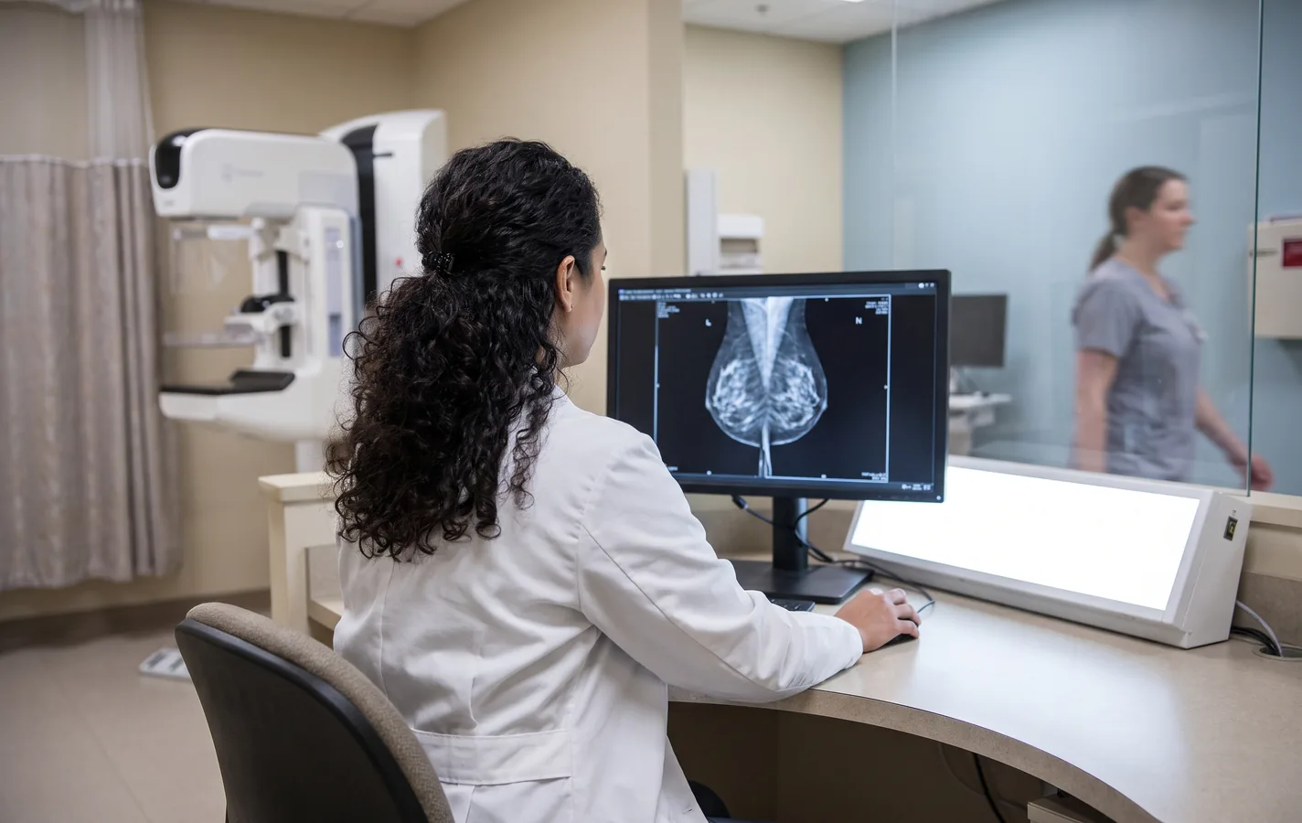 Reviewing a cancer screening mammogram