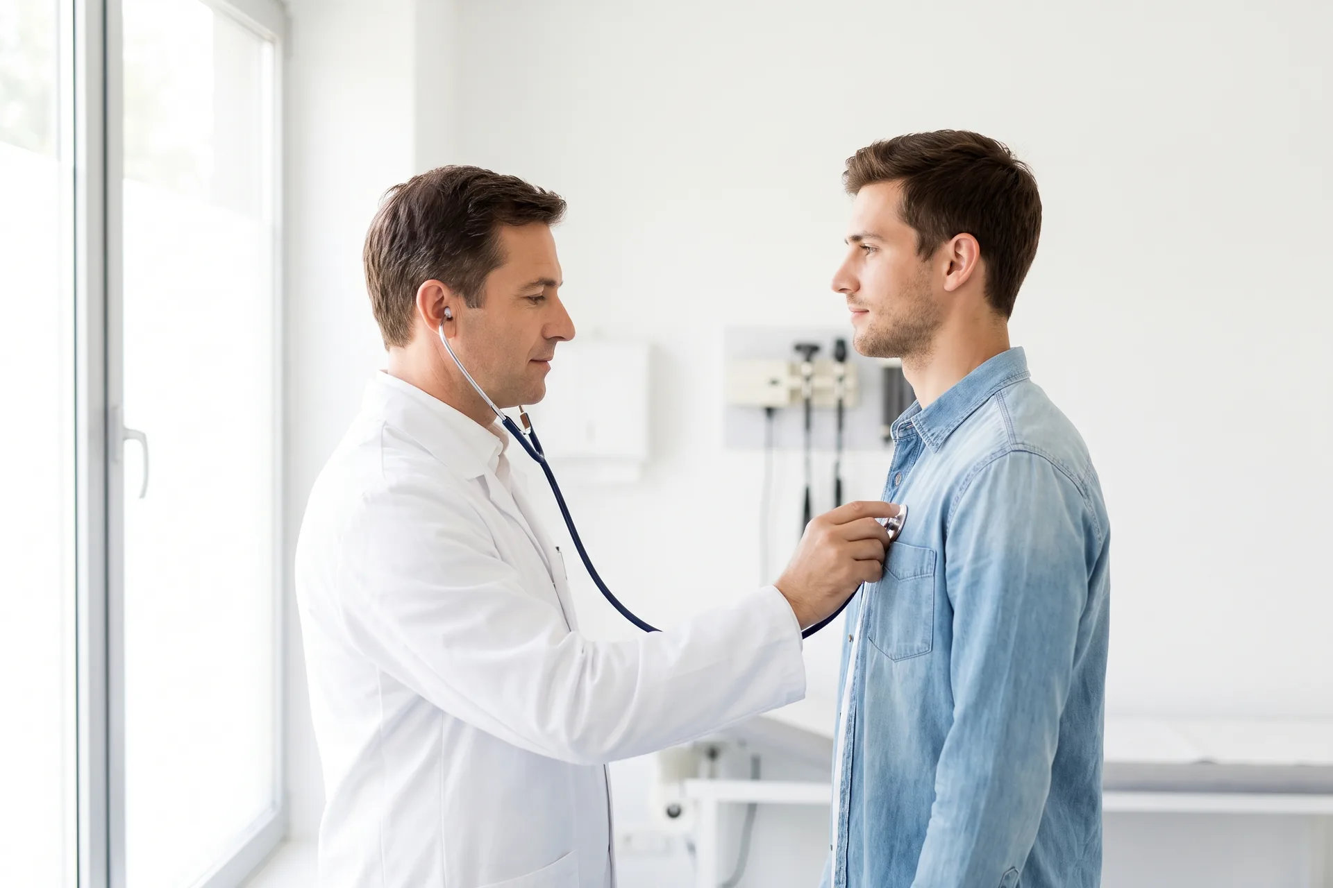 Doctor listening to a patient's heart during an annual physical