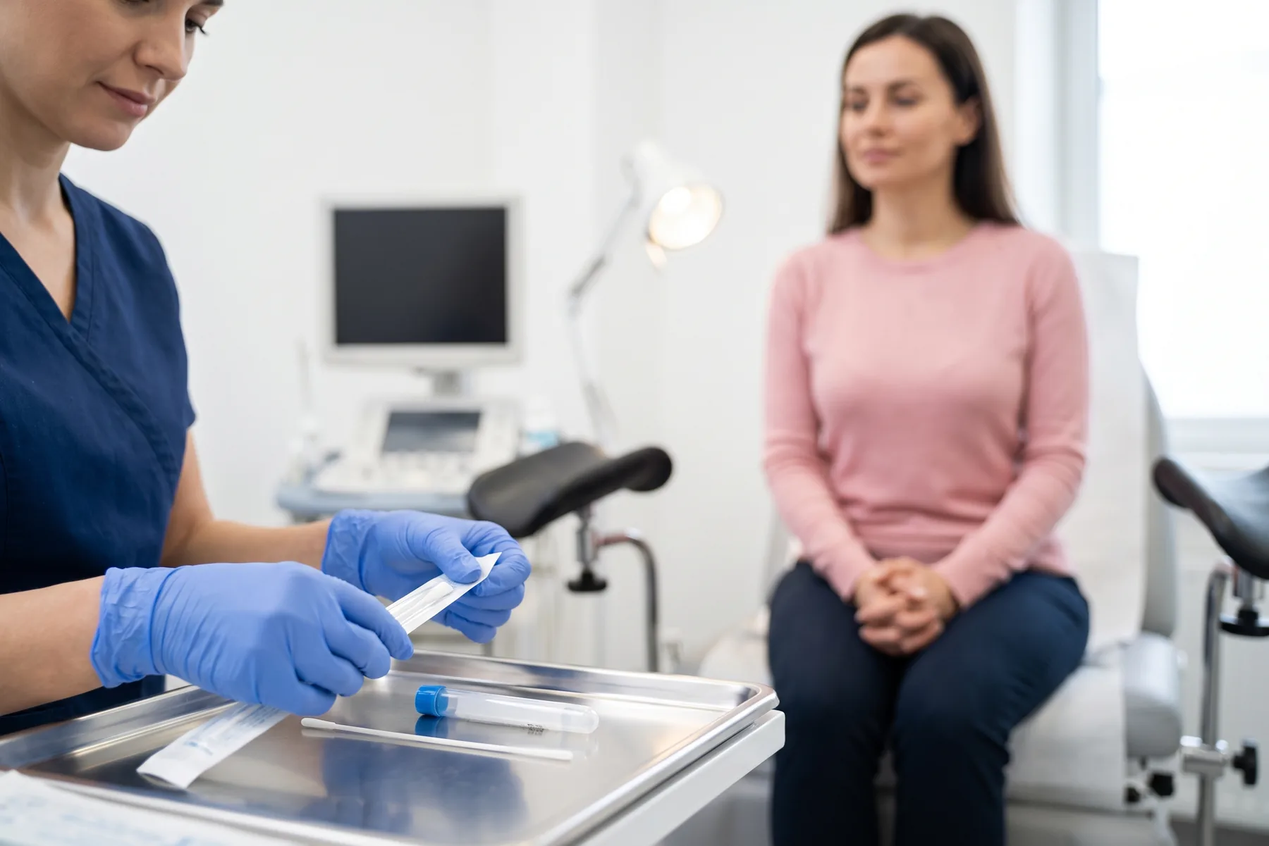 Clinician in an exam room for confidential STD/STI testing
